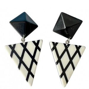 Vintage Oversized Black & White MOD Lucite Clip On Earrings